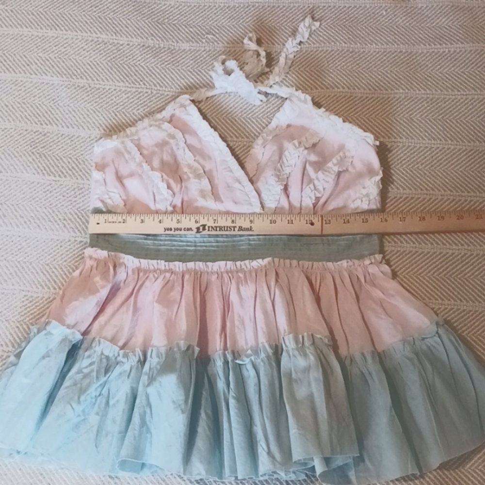 AltaMar Pink And Blue Ruffle Halter Top